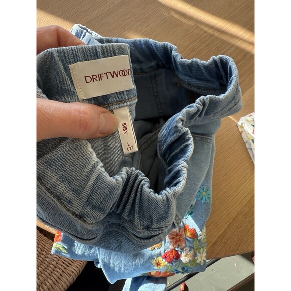 DRIFTWOOD Boho Blue Embroidered Ankle Flare Wide Leg Jeans Women’s Large Set - Picture 9 of 10